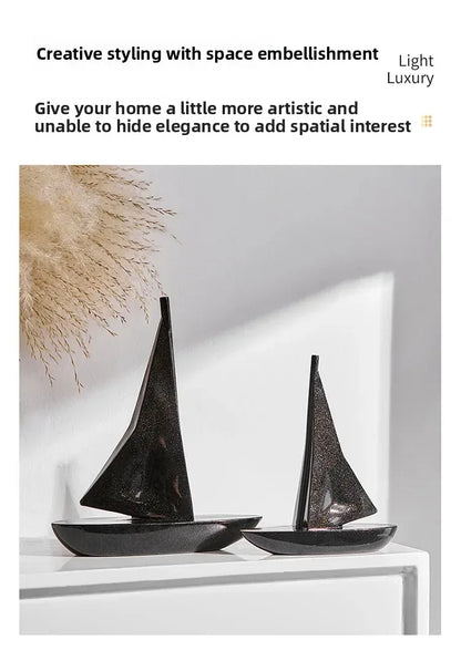 Kreatywny model żaglówki z żywicy – ​​ozdoba do salonu i biurka w stylu marynistycznym 