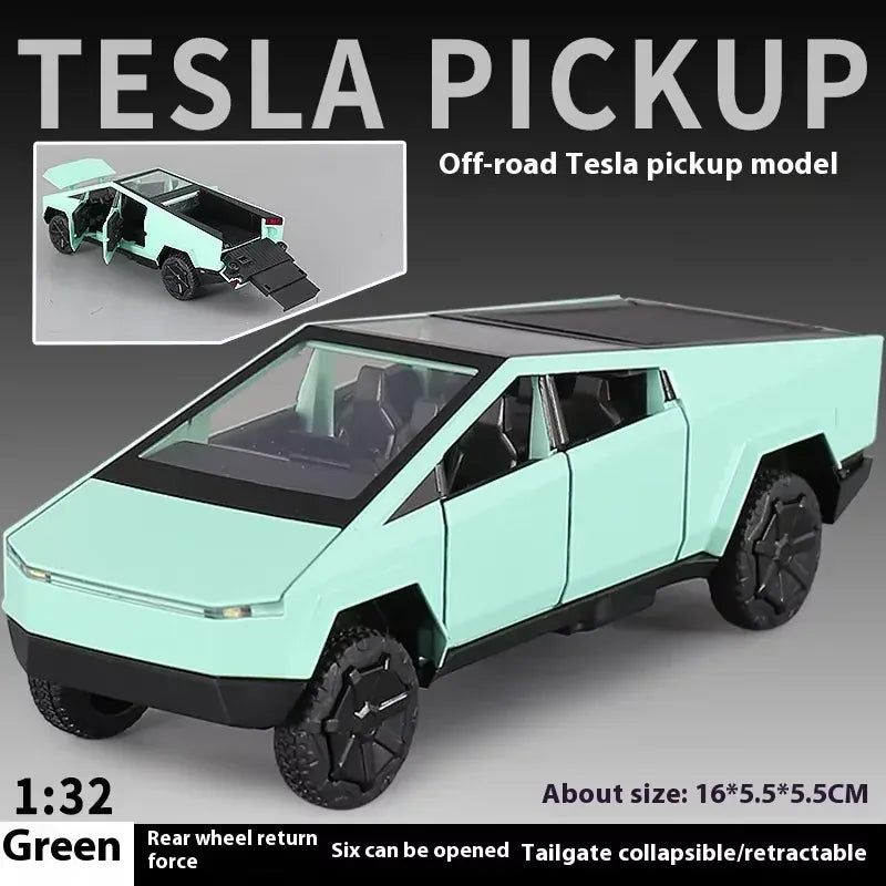 Model samochodu Tesla Cybertruck Pickup ze stopu metali w skali 1/32 – odlewana ciężarówka z oświetleniem i dźwiękiem | Edycja prezentowa 