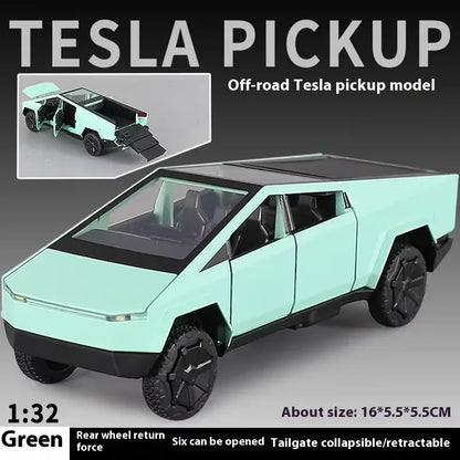 Model samochodu Tesla Cybertruck Pickup ze stopu metali w skali 1/32 – odlewana ciężarówka z oświetleniem i dźwiękiem | Edycja prezentowa 