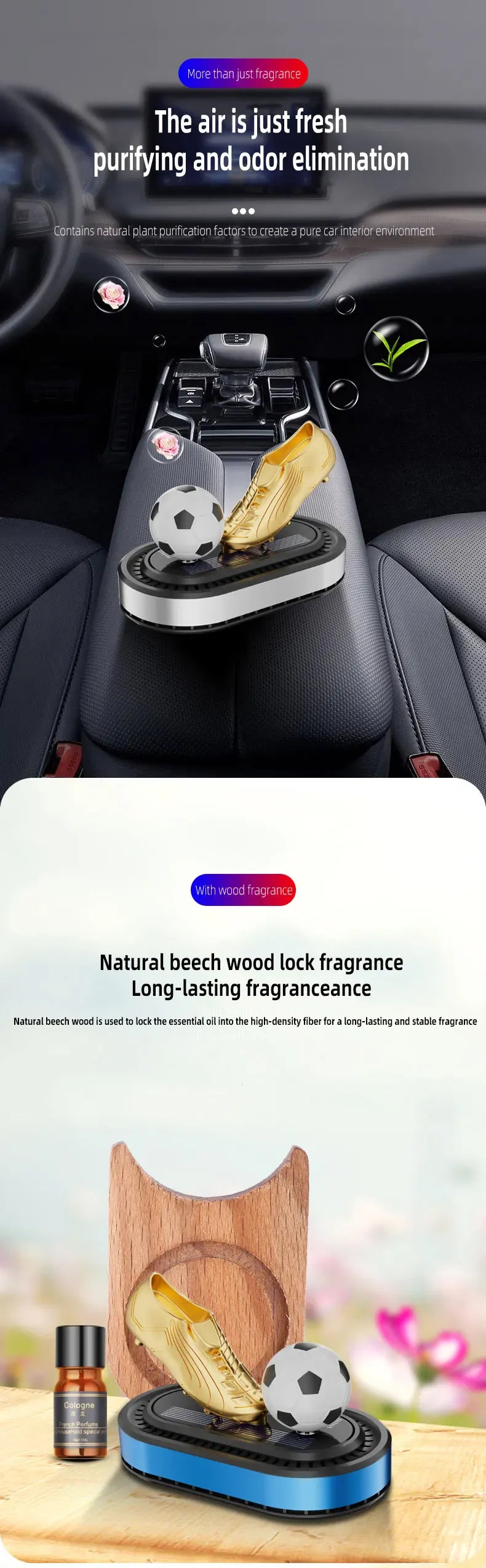 Odświeżacz powietrza do samochodu Golden Boot zasilany energią słoneczną – luksusowa dekoracja aromaterapeutyczna w stylu piłkarskim