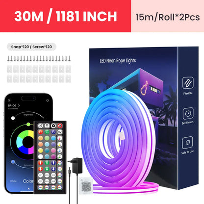 Oświetlenie liniowe neonowe, elastyczne oświetlenie liniowe LED sterowane aplikacją/pilotem, oświetlenie liniowe z wieloma trybami, oświetlenie liniowe LED RGB IP65 do użytku zewnętrznego