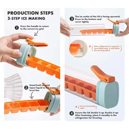 Quick-Freeze Easy Demould Ice Cube Maker with Handle – One-Hand Press for Freezer, Juices & Cold Drinks