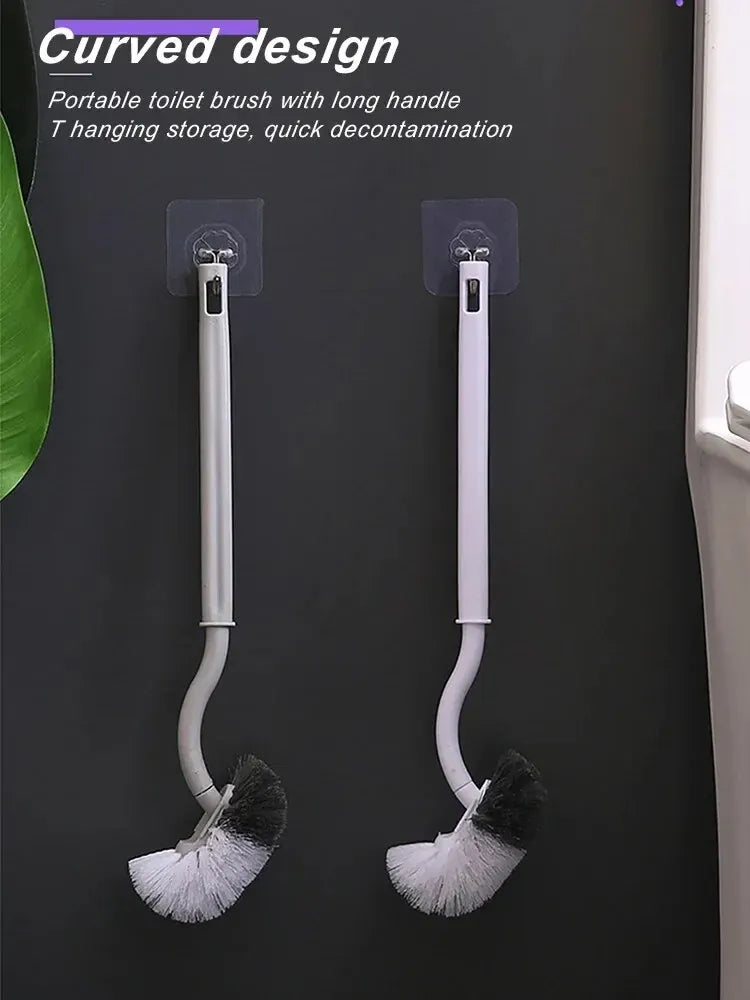 Szczotka toaletowa w kształcie litery S | Ścienne narzędzie do czyszczenia z długim uchwytem i miękkim włosiem 