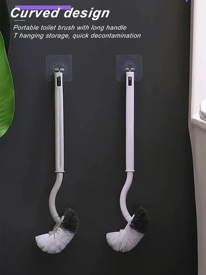 Szczotka toaletowa w kształcie litery S | Ścienne narzędzie do czyszczenia z długim uchwytem i miękkim włosiem 