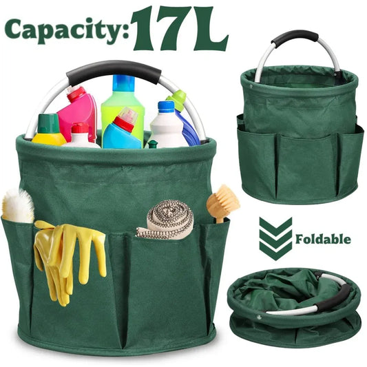 Składane wiadro do przechowywania 17 l – 600D Oxford Cloth, przenośny organizer na narzędzia czyszczące | Pojemnik do czyszczenia 