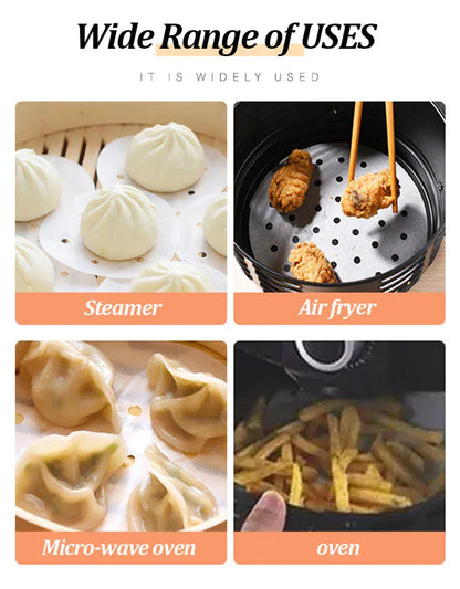 50 szt. papierowych wkładek do frytkownicy powietrznej, nieprzywierających, jednorazowych mat do gotowania na parze, do pieczenia, gotowania i smażenia – żaroodporny, olejoodporny papier do frytkownicy powietrznej i piekarnika 