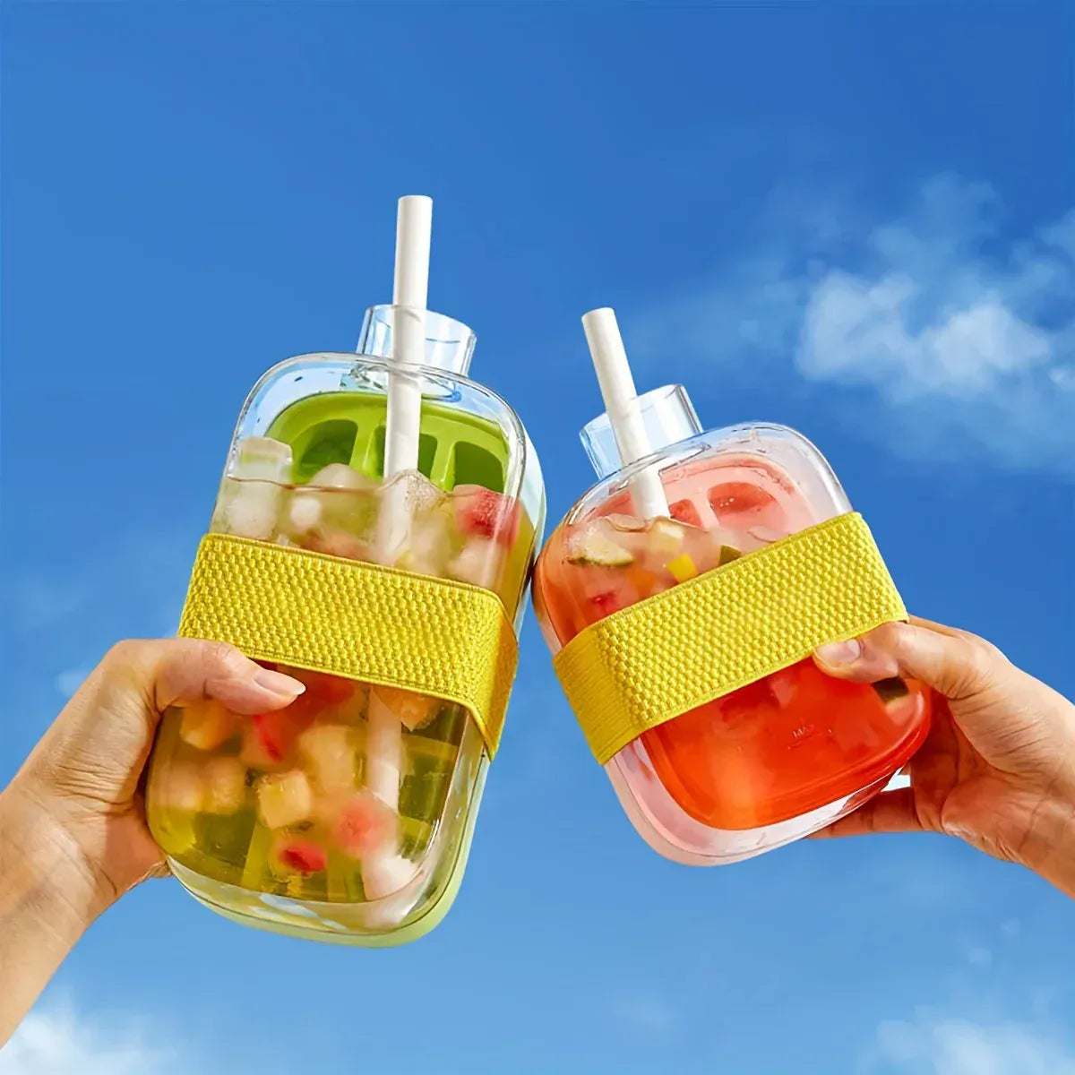 2-in-1 Ice Cube Maker Bottle with Straw – Easy Press Ice Mold & Water Bottle for Summer Drinks