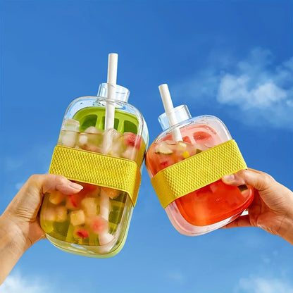 2-in-1 Ice Cube Maker Bottle with Straw – Easy Press Ice Mold & Water Bottle for Summer Drinks