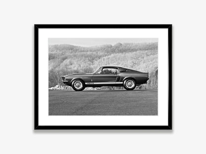 Klasyczny czarno-biały plakat z samochodem Ford Mustang – nowoczesna sztuka ścienna na płótnie na sprzedaż w Polsce 