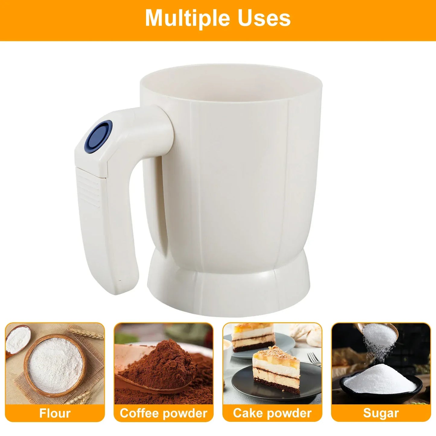 Elektryczne sito do mąki | Drobnooczkowe sito do pieczenia ze stali nierdzewnej do przesiewania ciasta i cukru