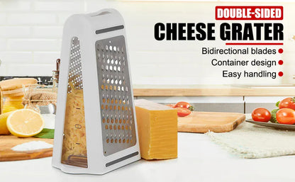 Tarka do sera z pojemnikiem do przechowywania | Dwustronna tarka ze stali nierdzewnej do warzyw i imbiru 