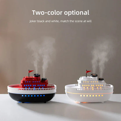 Dyfuzor aromaterapeutyczny Ship 300 ml — nawilżacz z chłodną mgiełką i oświetleniem LED | Dekoracyjny dyfuzor olejków eterycznych Steamboat do domu, sypialni i biura 