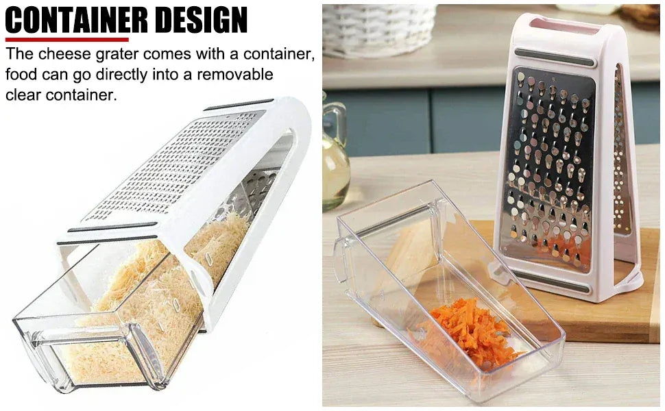 Tarka do sera z pojemnikiem do przechowywania | Dwustronna tarka ze stali nierdzewnej do warzyw i imbiru 
