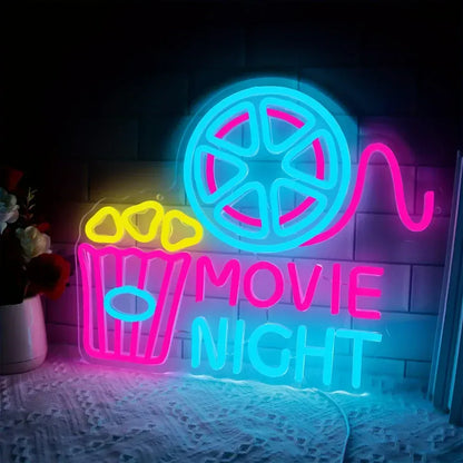 Neonowe światło w pudełku z popcornem – kinowy neon LED do dekoracji ściennej, dekoracja kina domowego z czasem seansu filmowego, lampa neonowa zasilana przez USB 