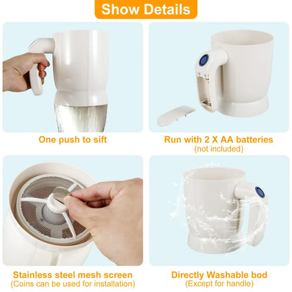 Elektryczne sito do mąki | Drobnooczkowe sito do pieczenia ze stali nierdzewnej do przesiewania ciasta i cukru