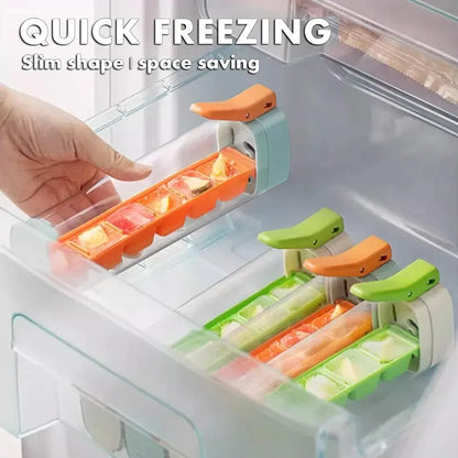 Quick-Freeze Easy Demould Ice Cube Maker with Handle – One-Hand Press for Freezer, Juices & Cold Drinks