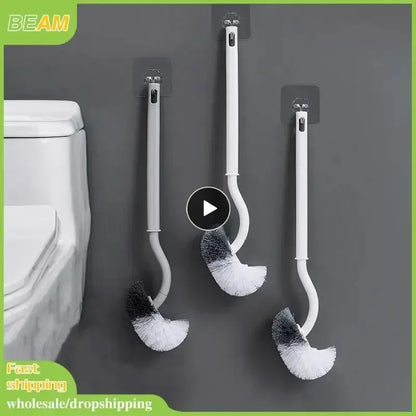 Szczotka toaletowa w kształcie litery S | Ścienne narzędzie do czyszczenia z długim uchwytem i miękkim włosiem 