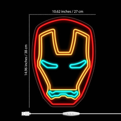 Neon LED Iron Man – Kinkiet Marvel Superhero | Dekoracja ścienna zasilana przez USB do sypialni, baru, pokoju gier i na imprezę