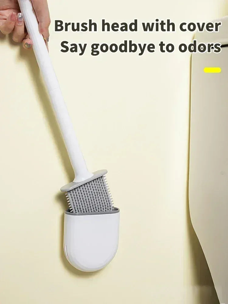 Wisząca silikonowa szczotka do WC z szybkoschnącym uchwytem – elastyczny, długi uchwyt do czyszczenia łazienki 