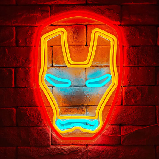 Neon LED Iron Man – Kinkiet Marvel Superhero | Dekoracja ścienna zasilana przez USB do sypialni, baru, pokoju gier i na imprezę