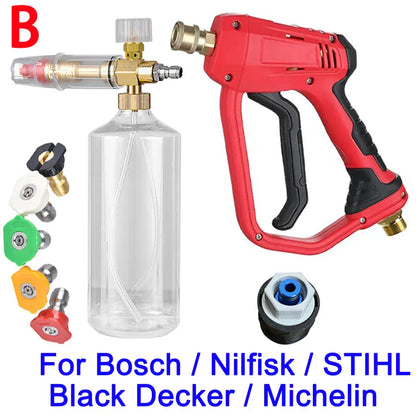 Pistolet na wodę do myjni samochodowej, generator piany – lanca do piany śnieżnej, dysze szybkozłączne 1/4" do Parkside, Karcher, Daewoo, Lavor