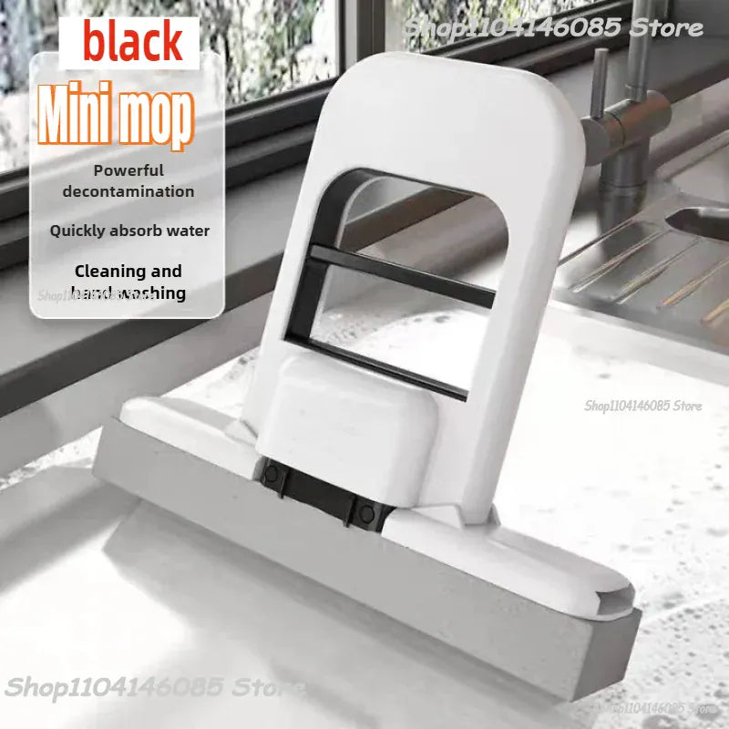 Mini mop gąbkowy z systemem samoczynnego wyciskania – kompaktowy, superchłonny mop do czyszczenia domu, kuchni, łazienki i samochodu