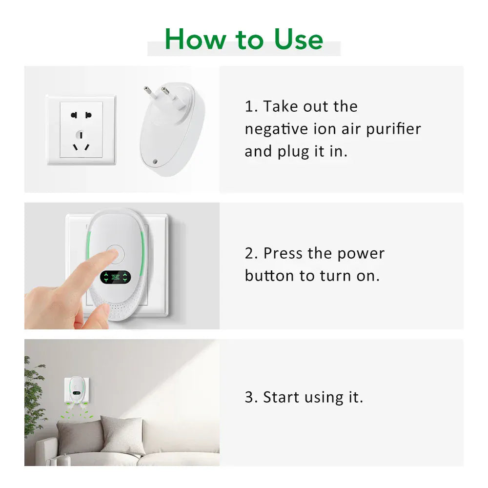 Wtykowy oczyszczacz powietrza z jonizatorem | Miniaturowy oczyszczacz powietrza z jonami ujemnymi do domu, sypialni, toalety i biura | Ciche urządzenie odświeżające powietrze