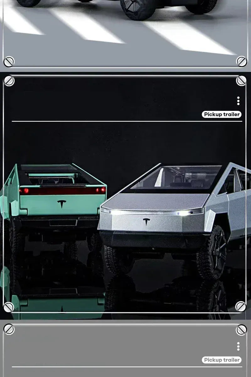 Model samochodu Tesla Cybertruck Pickup ze stopu metali w skali 1/32 – odlewana ciężarówka z oświetleniem i dźwiękiem | Edycja prezentowa 