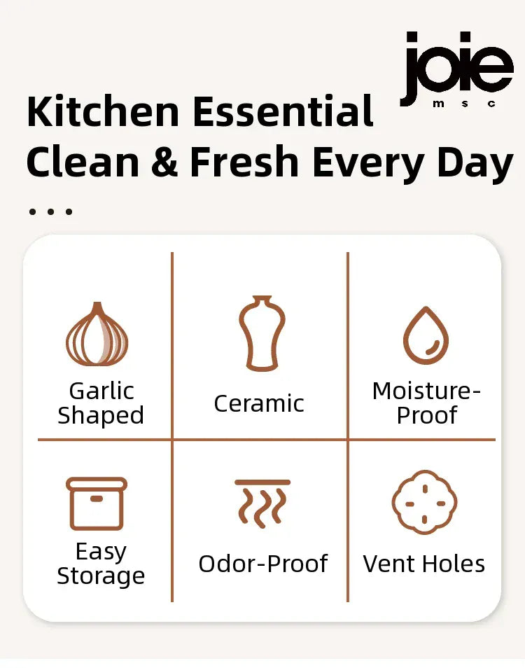 Joie Garlic Storage Box – Moisture-Proof Ceramic Jar for Garlic, Chili & Ginger Storage