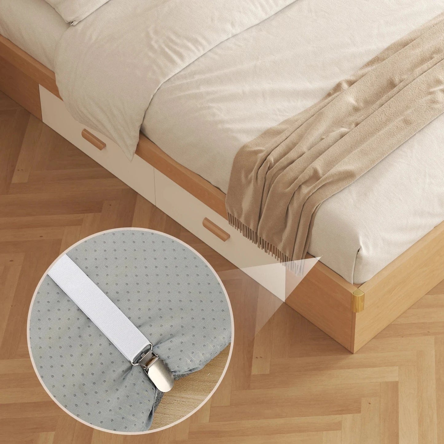 2/4 szt. regulowanych pasków do prześcieradła | Antypoślizgowe, elastyczne zapięcia do materaca i uchwyty na pokrowce 