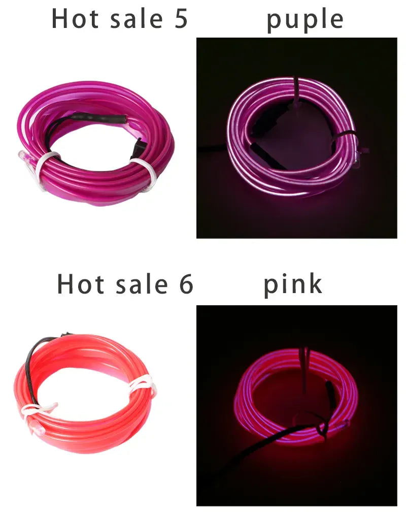 Elastyczna taśma LED EL Neon 1M / 3M / 5M — USB / 12V Oświetlenie wnętrza samochodu, do samodzielnego montażu i na imprezę 