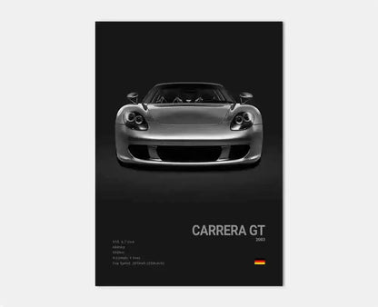 Czarno-biały plakat z niemieckim samochodem sportowym | Płócienna grafika ścienna z Porsche 911 GT3 RS