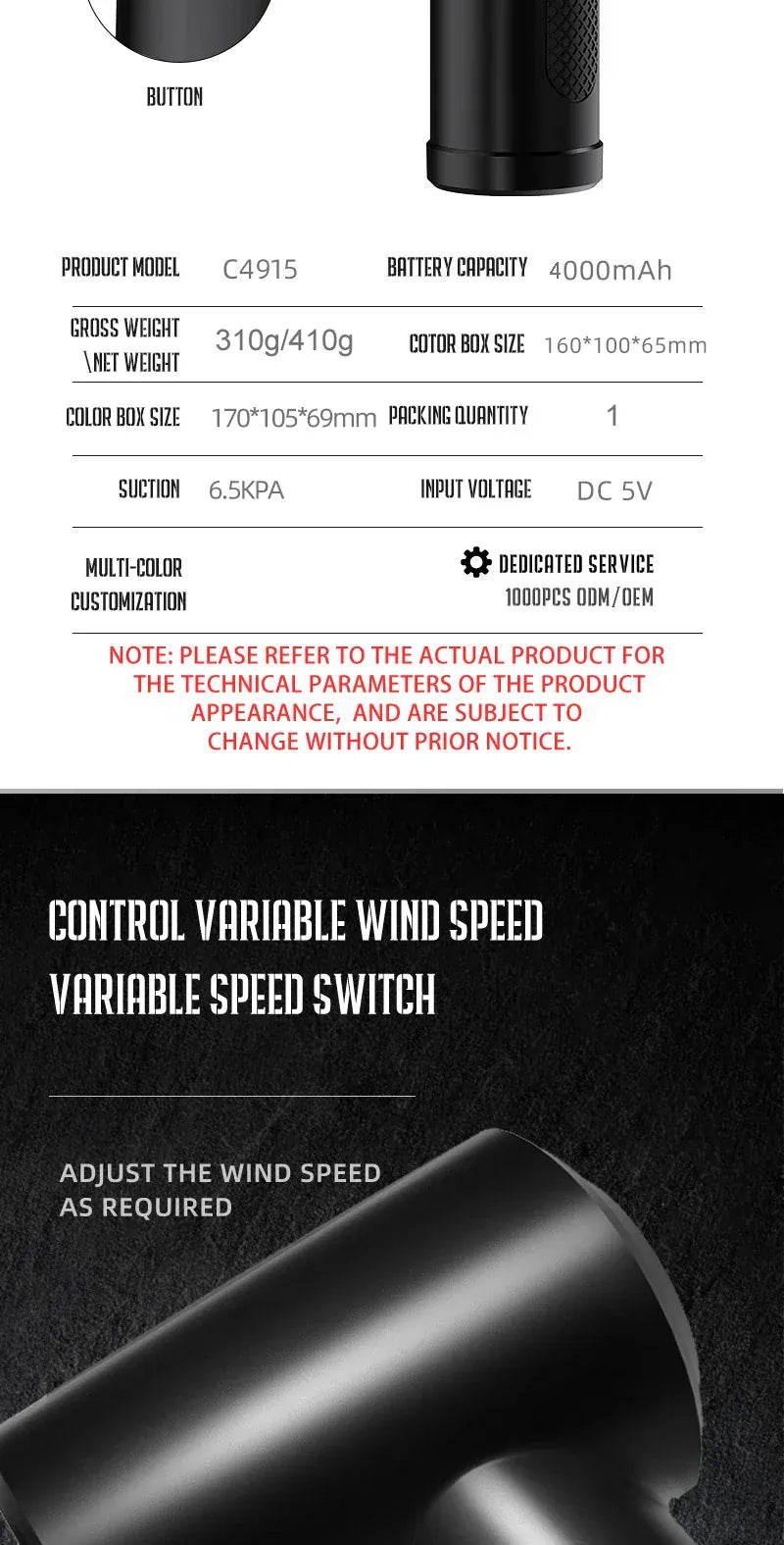 Bezprzewodowa dmuchawa sprężonego powietrza z oświetleniem LED – 51000 obr./min., akumulatorowa dmuchawa czyszcząca