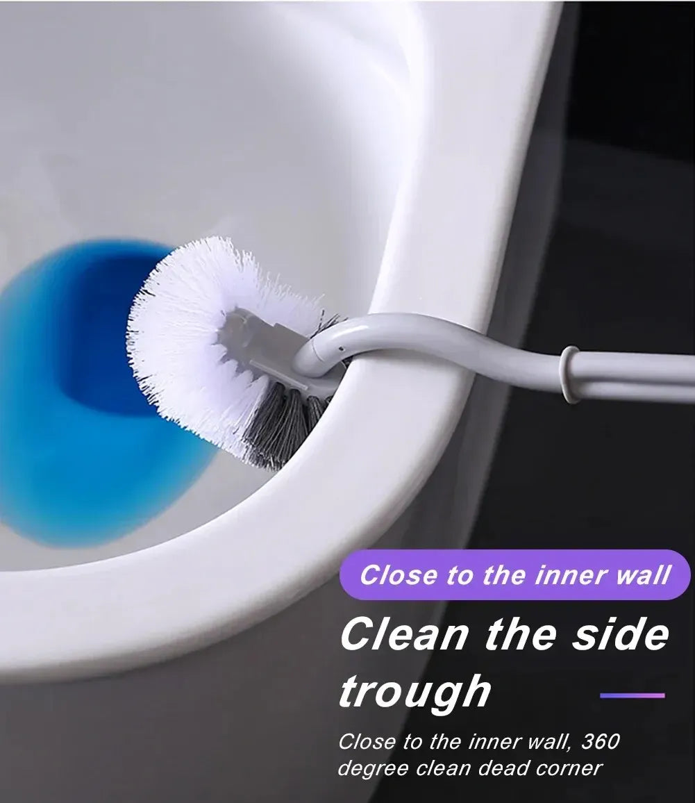 Szczotka toaletowa w kształcie litery S | Ścienne narzędzie do czyszczenia z długim uchwytem i miękkim włosiem 