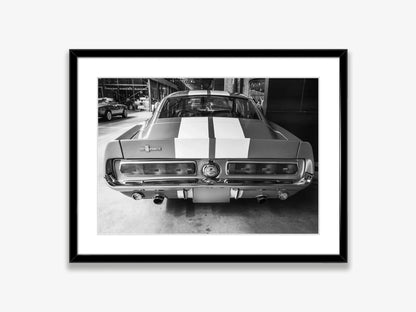 Klasyczny czarno-biały plakat z samochodem Ford Mustang – nowoczesna sztuka ścienna na płótnie na sprzedaż w Polsce 