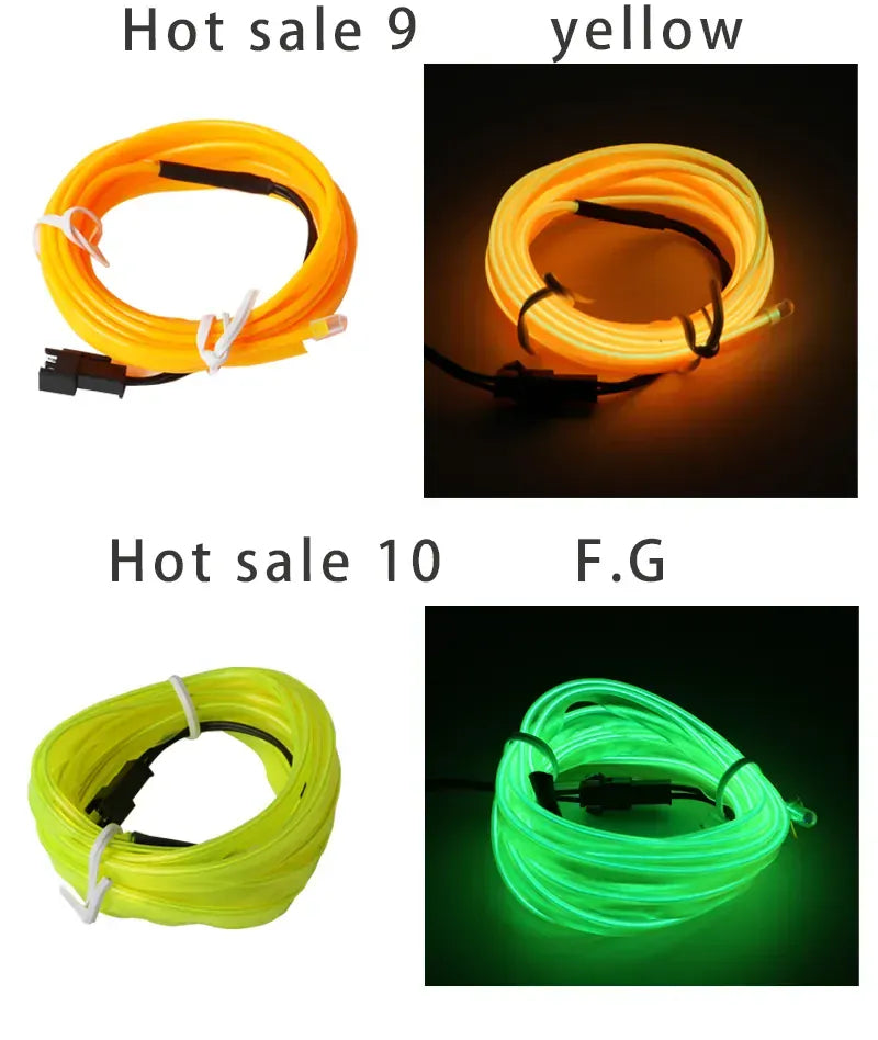 Elastyczna taśma LED EL Neon 1M / 3M / 5M — USB / 12V Oświetlenie wnętrza samochodu, do samodzielnego montażu i na imprezę 