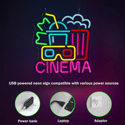 Kino Zasilany przez USB Neon LED Ściemnialny Neon Dekoracja Ścienna Do Dekoracji Pokoju Impreza Urodziny Ręcznie Robiony Prezent Teatr Sztuka Film 