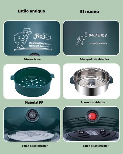 Miniaturowy elektryczny garnek z powłoką nieprzywierającą 1,8 l i parowarem | Wielofunkcyjny podwójny garnek do użytku domowego 