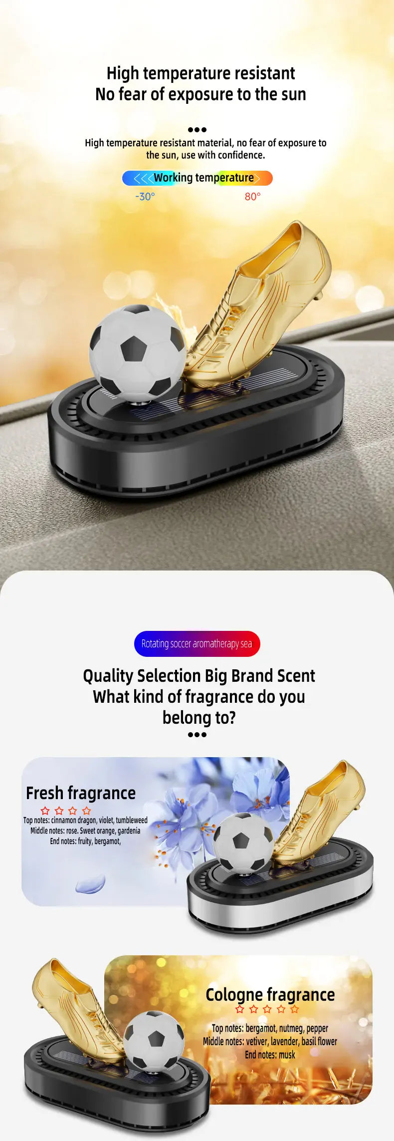 Odświeżacz powietrza do samochodu Golden Boot zasilany energią słoneczną – luksusowa dekoracja aromaterapeutyczna w stylu piłkarskim