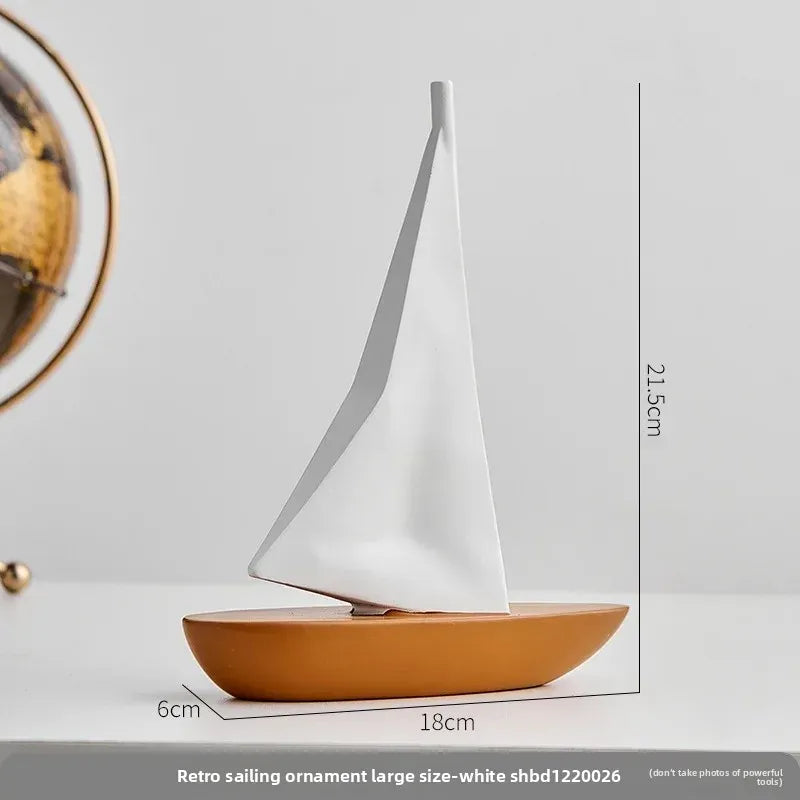 Kreatywny model żaglówki z żywicy – ​​ozdoba do salonu i biurka w stylu marynistycznym 