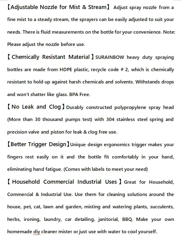 26 uncji płynu wielokrotnego użytku plastikowe butelki z rozpylaczem – wytrzymałe rozpylacze czyszczące do domu, samochodu i kuchni 