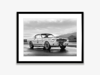 Klasyczny czarno-biały plakat z samochodem Ford Mustang – nowoczesna sztuka ścienna na płótnie na sprzedaż w Polsce 