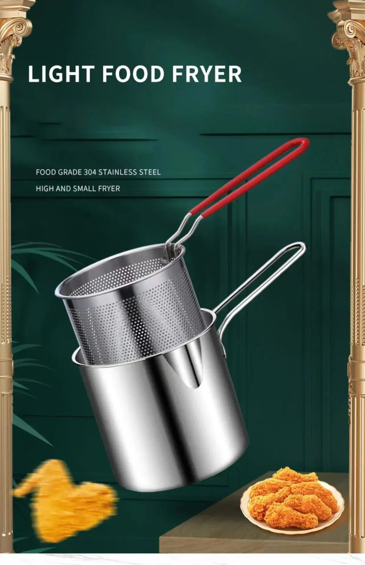 Frytkownica ze stali nierdzewnej 304 z koszykiem do smażenia – mały, wielofunkcyjny garnek do smażenia kurczaka, frytek i codziennego gotowania 