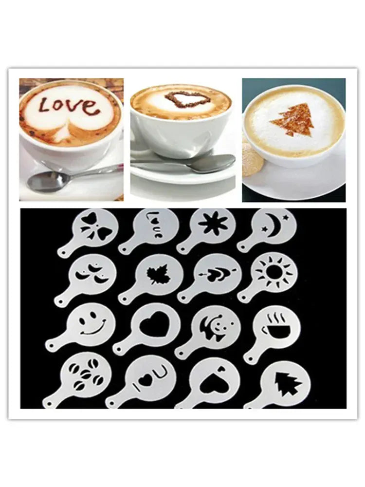 Zestaw 16 szablonów do kawy | Szablony do kawy i cappuccino