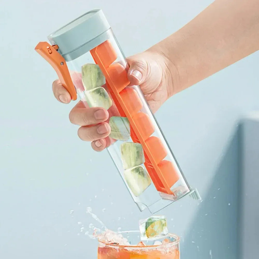Quick-Freeze Easy Demould Ice Cube Maker with Handle – One-Hand Press for Freezer, Juices & Cold Drinks
