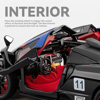 Model samochodu McLaren Senna w skali 1:24 z odlewu ciśnieniowego ze światłami i dźwiękiem – wersja torowa, kolekcjonerski prezent sportowy