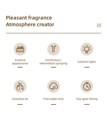 Dyfuzor aromaterapeutyczny Ship 300 ml — nawilżacz z chłodną mgiełką i oświetleniem LED | Dekoracyjny dyfuzor olejków eterycznych Steamboat do domu, sypialni i biura 