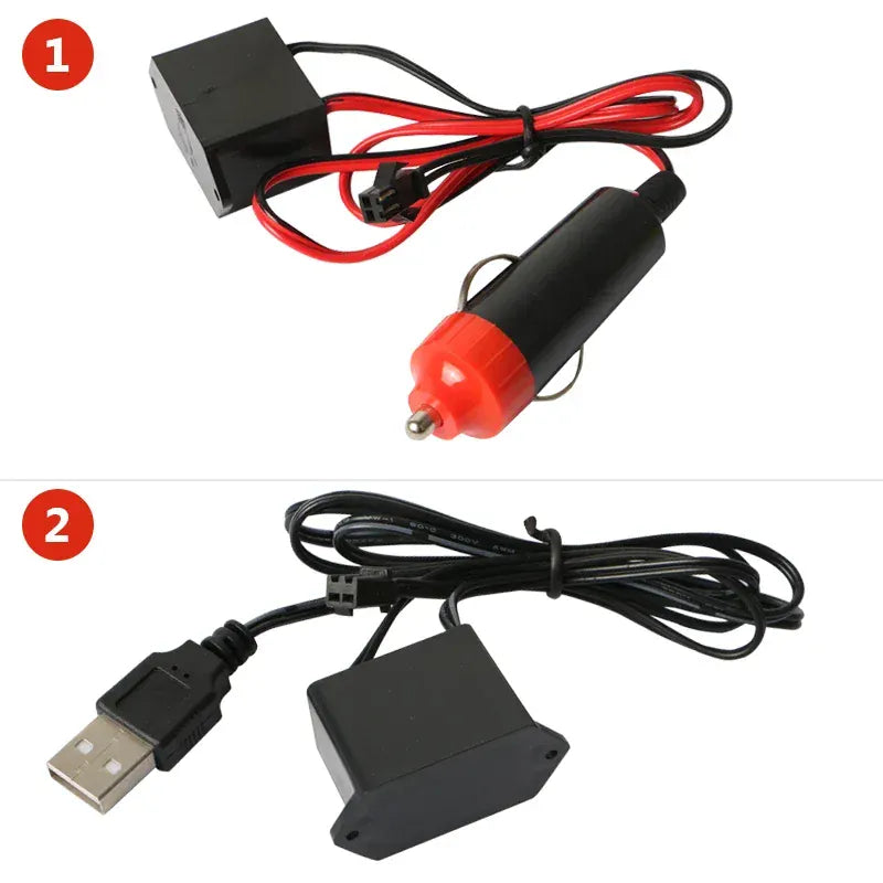 Elastyczna taśma LED EL Neon 1M / 3M / 5M — USB / 12V Oświetlenie wnętrza samochodu, do samodzielnego montażu i na imprezę 