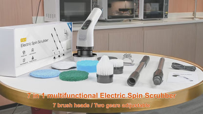 7-w-1 bezprzewodowa elektryczna szczotka czyszcząca – szorowarka obrotowa do łazienki, kuchni, okien i samochodu
